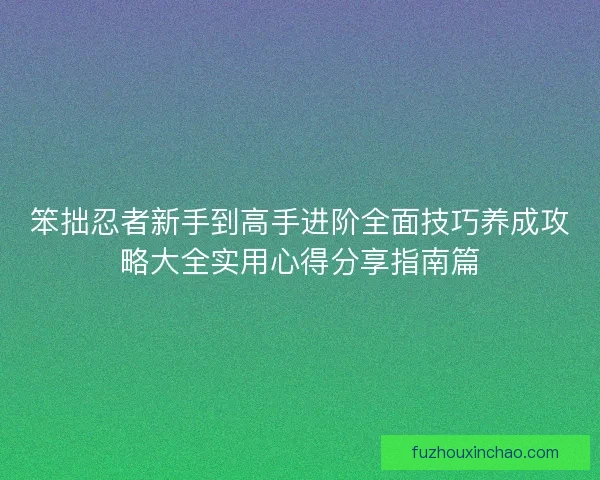 笨拙忍者新手到高手进阶全面技巧养成攻略大全实用心得分享指南篇